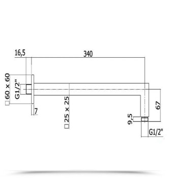 Braccio doccia quadro 35 cm cromato - Paffoni