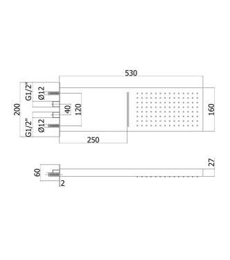 Soffione ad incasso rettangolare 53 x 16 cm in metallo cromato - Cascade di Paffoni