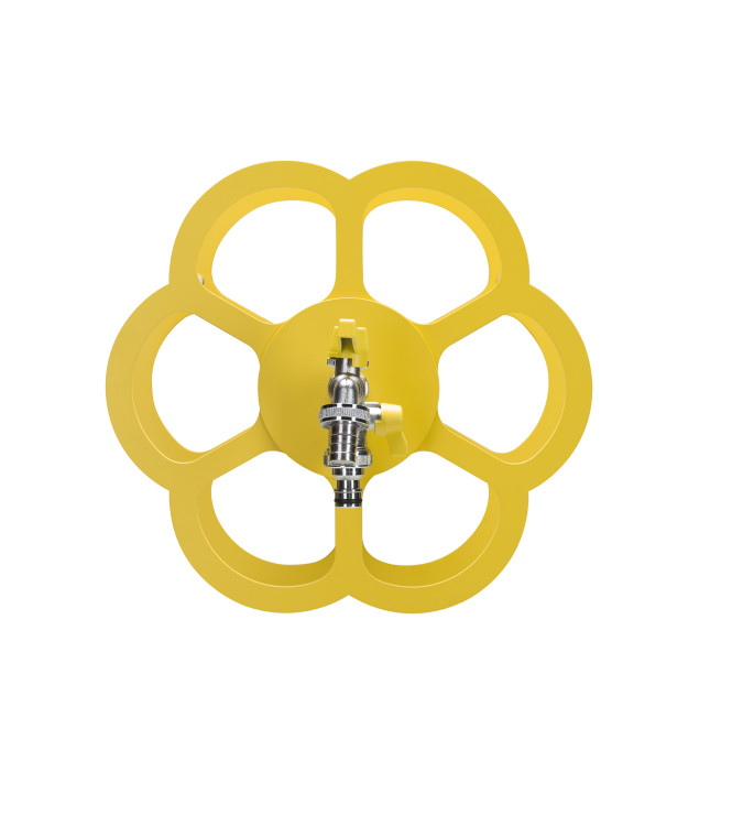 PORTA TUBO A MURO CON DOPPIO RUBINETTO GIALLO