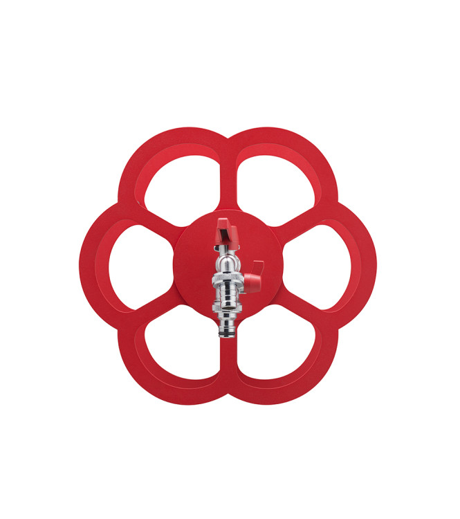 PORTA TUBO A MURO CON DOPPIO RUBINETTO ROSSO