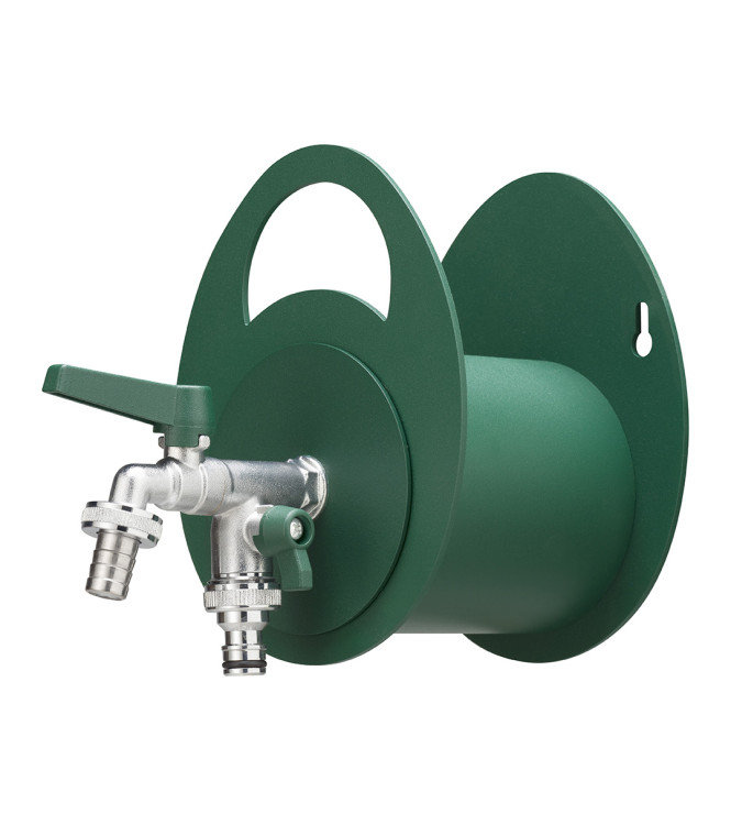 PORTA TUBO A MURO CON DOPPIO RUBINETTO VERDE