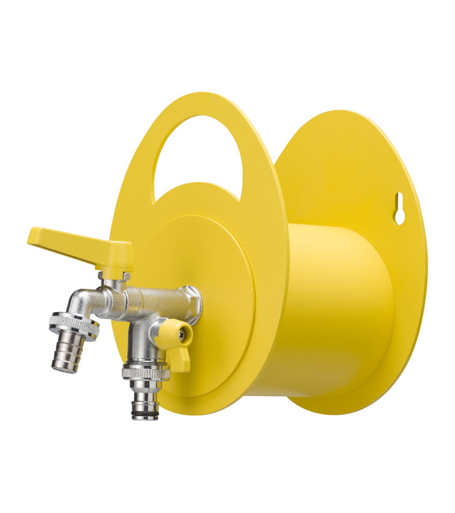 PORTA TUBO A MURO CON DOPPIO RUBINETTO GIALLO