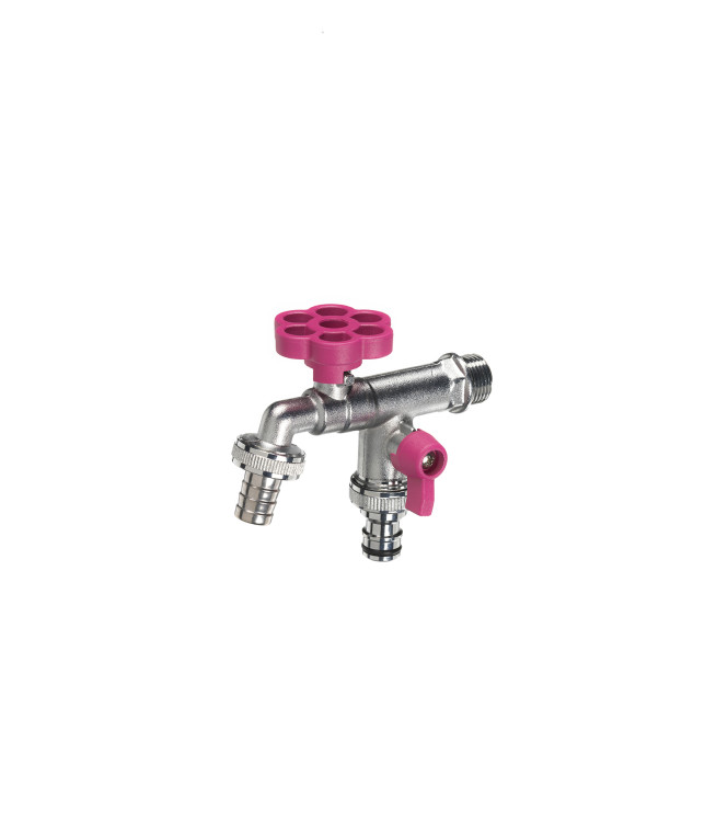 RUBINETTO DOPPIO CON FIORE CICLAMINO