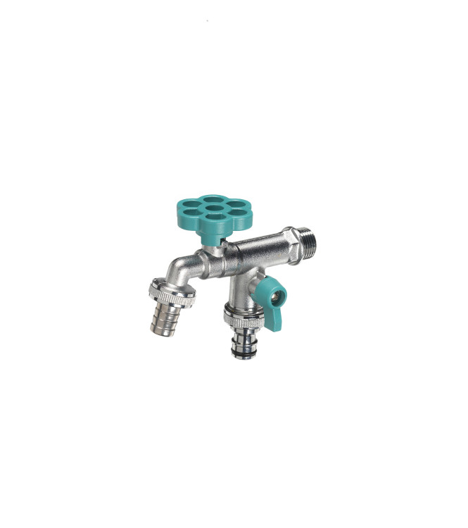 RUBINETTO DOPPIO CON FIORE TURCHESE