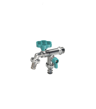 RUBINETTO DOPPIO CON FIORE TURCHESE