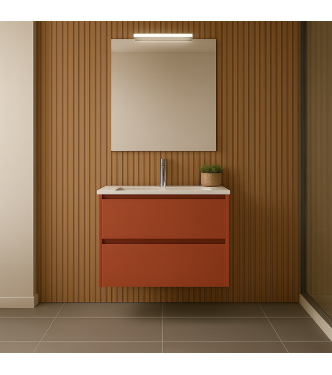 MOBILE BAGNO CLARA 60 CM ROSSO MATTONE SATINATO, 2 CASSETTI CON LAVABO E SPECCHIO CON LUCE